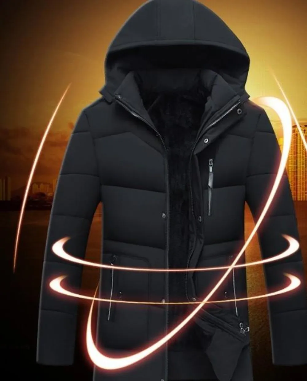 Mens Winter Mid Length Coat with Removable Hood