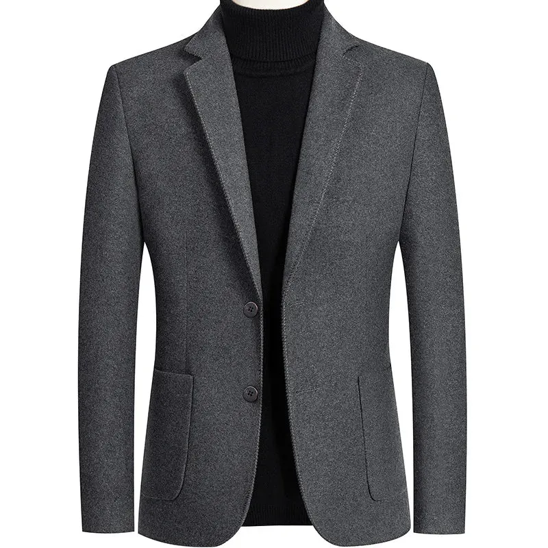 Men's Wool Blazers Male Suit Jacket Oversized Solid Business Casual Winter Jacket Men Clothing Wedding Suit Coat 4XL BFJ002