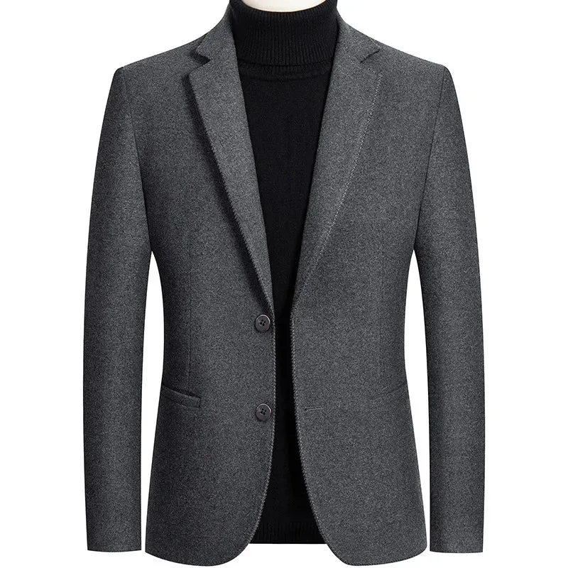 Men's Wool Blazers Male Suit Jacket Oversized Solid Business Casual Winter Jacket Men Clothing Wedding Suit Coat 4XL BFJ002