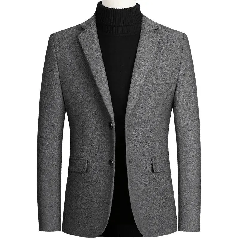 Men's Wool Blazers Male Suit Jacket Oversized Solid Business Casual Winter Jacket Men Clothing Wedding Suit Coat 4XL BFJ002