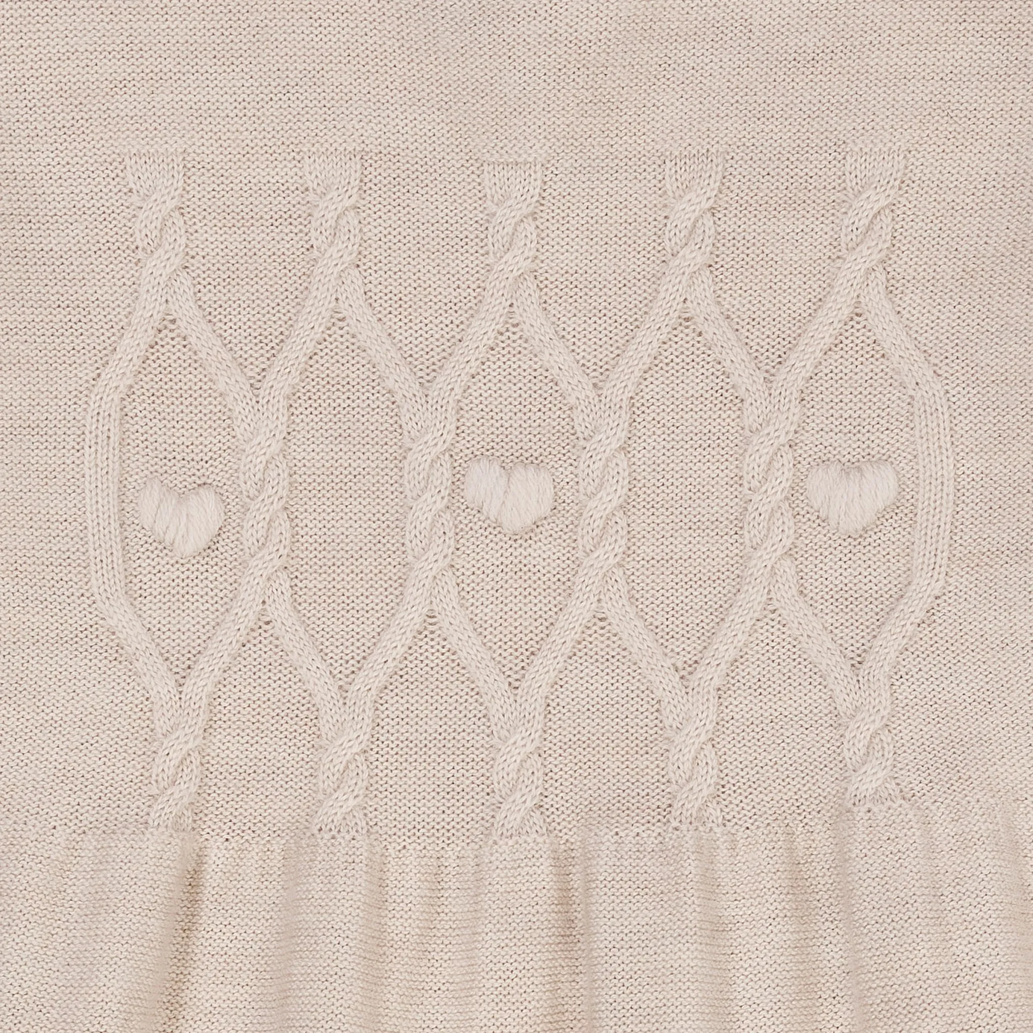 MERINO LS CABLE DRESS W. HEARTS - PALE CREAM MELANGE