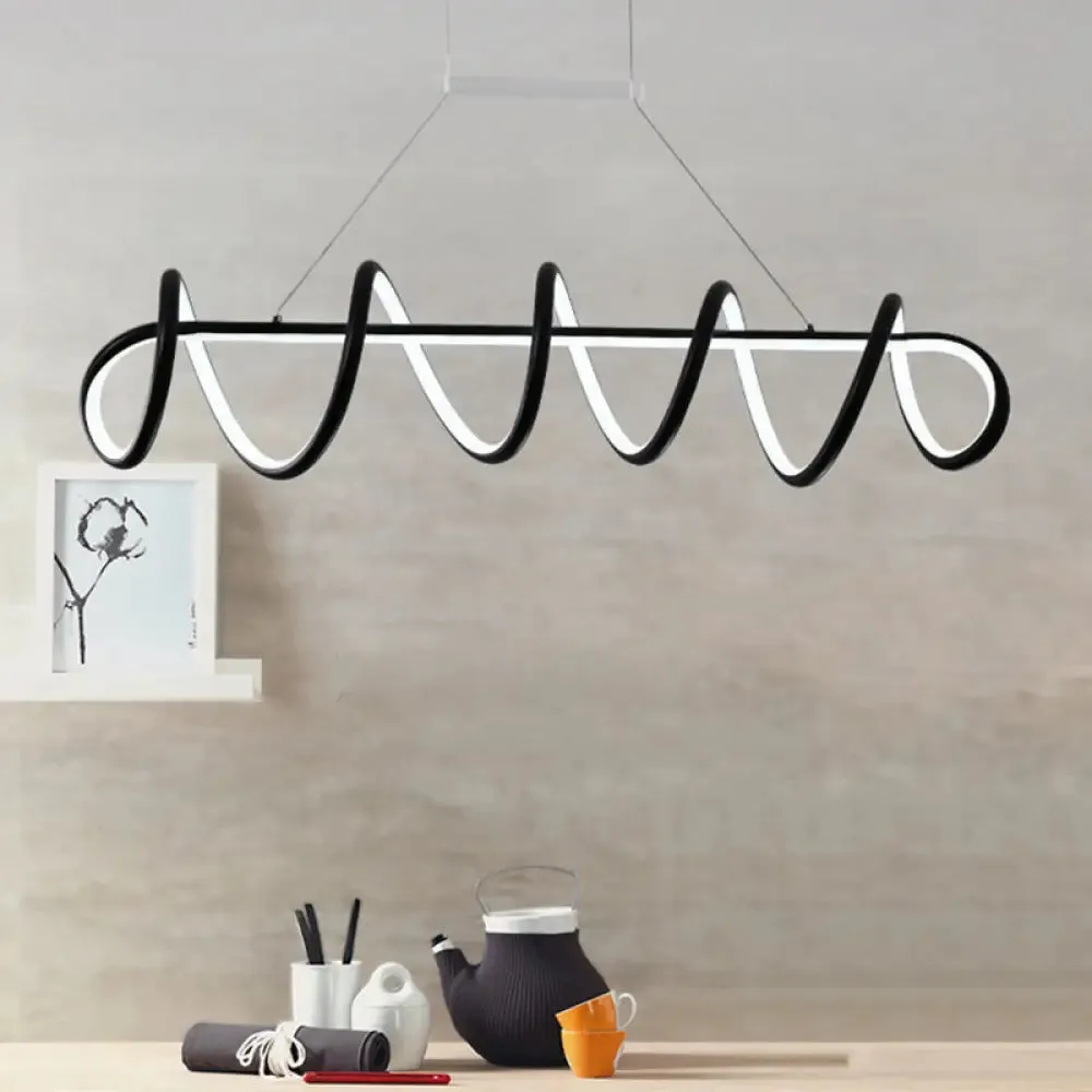 Minimalist Black/White LED Ceiling Light for Dining Room: Twisted Metallic Island Lighting