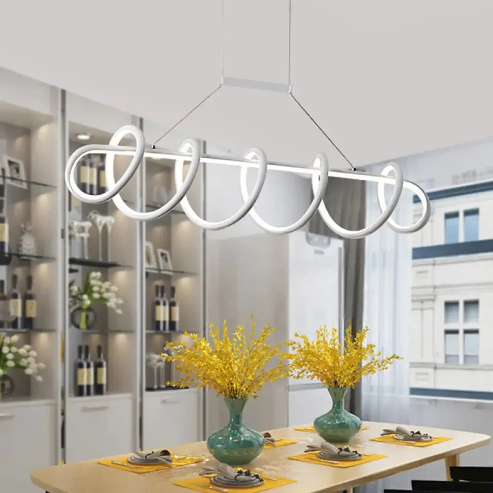 Minimalist Black/White LED Ceiling Light for Dining Room: Twisted Metallic Island Lighting