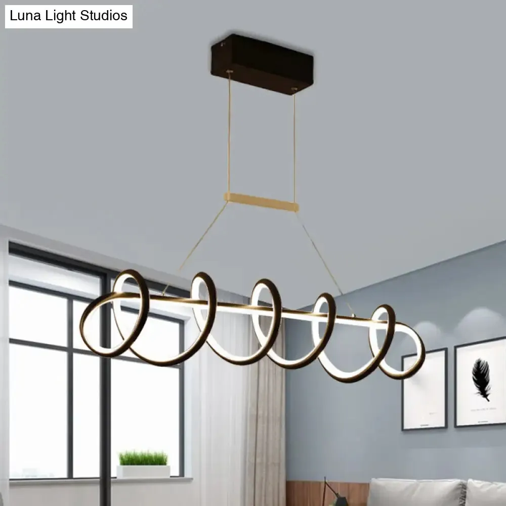 Minimalist Black/White LED Ceiling Light for Dining Room: Twisted Metallic Island Lighting