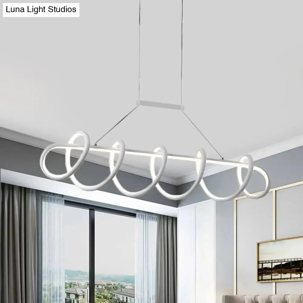 Minimalist Black/White LED Ceiling Light for Dining Room: Twisted Metallic Island Lighting