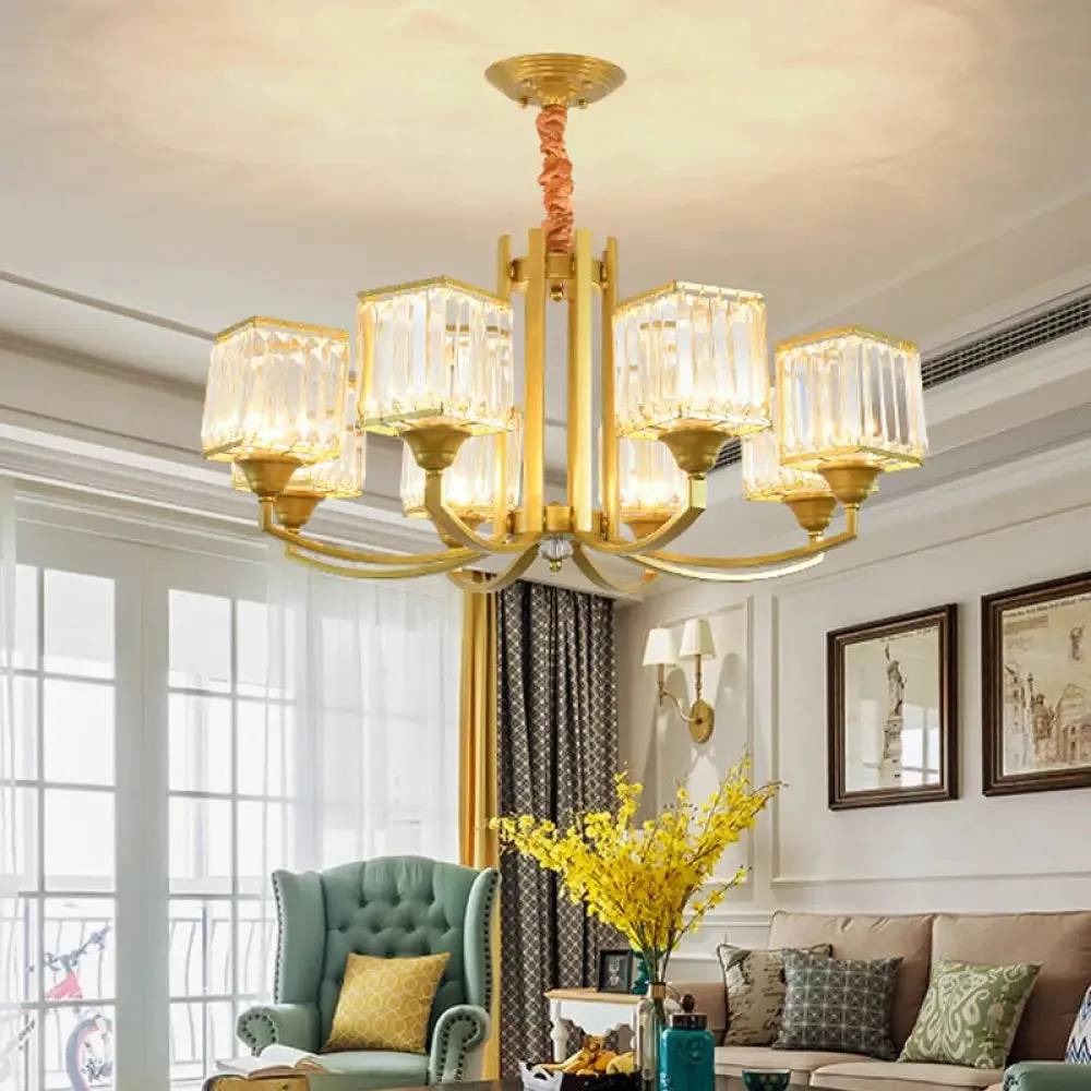 Minimalist Crystal Sputnik Chandelier Pendant Light - Gold Finish (3/6/8 Lights) for Living Room Ceiling