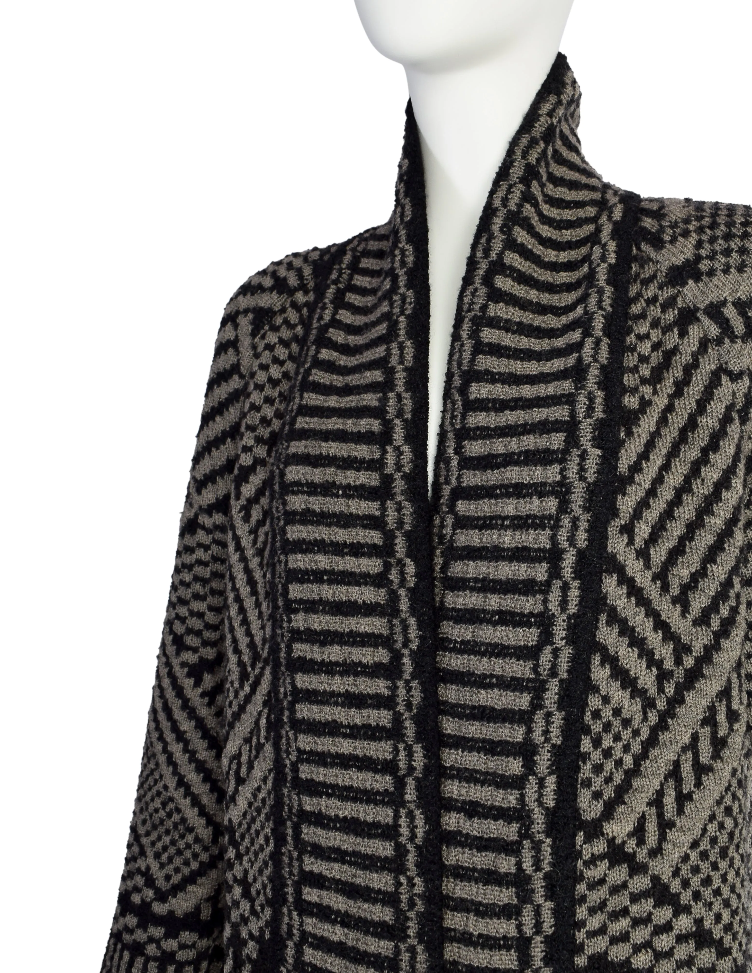 Missoni Vintage Black Brown Abstract Flower Intarsia Long Duster Cardigan Sweater