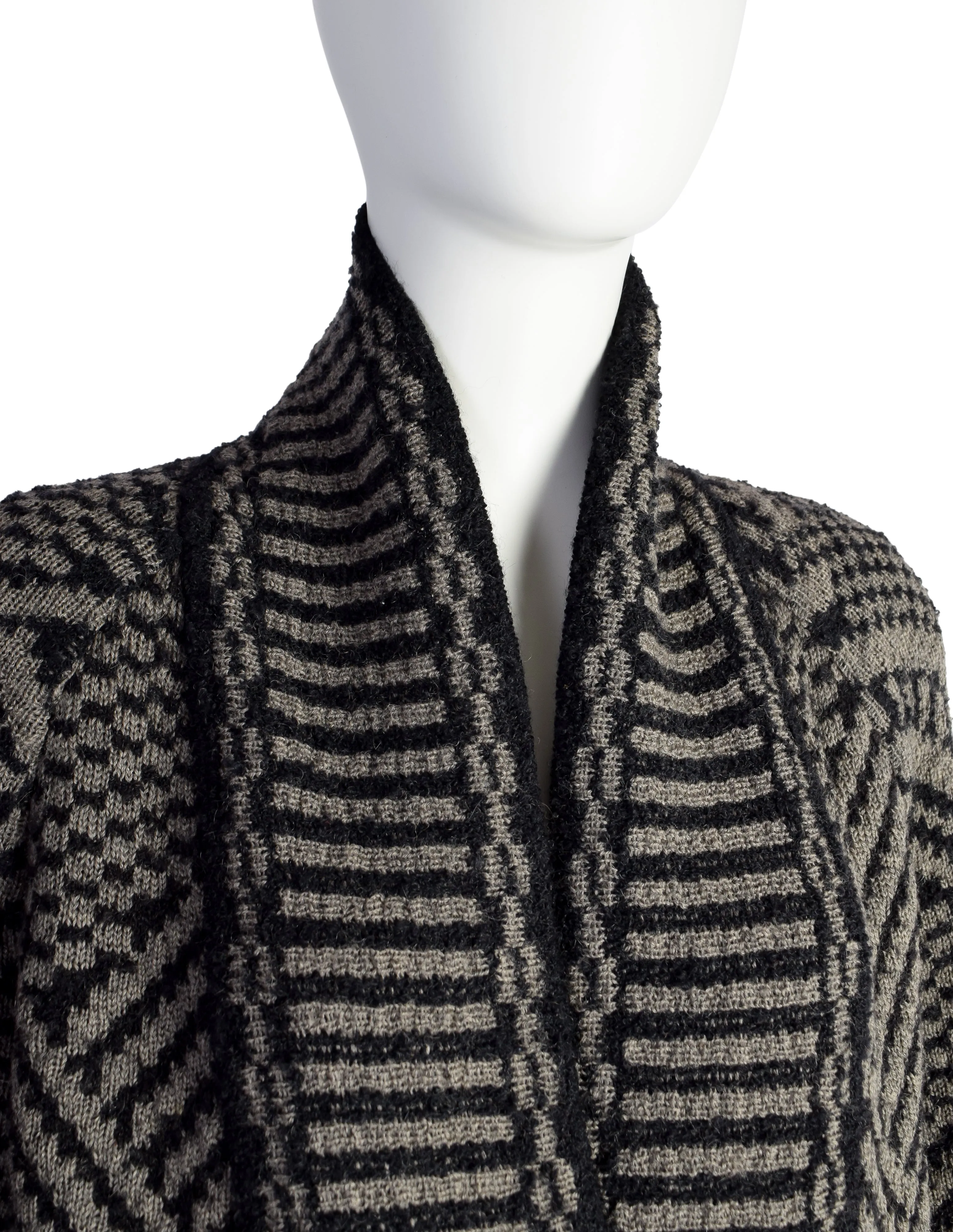 Missoni Vintage Black Brown Abstract Flower Intarsia Long Duster Cardigan Sweater