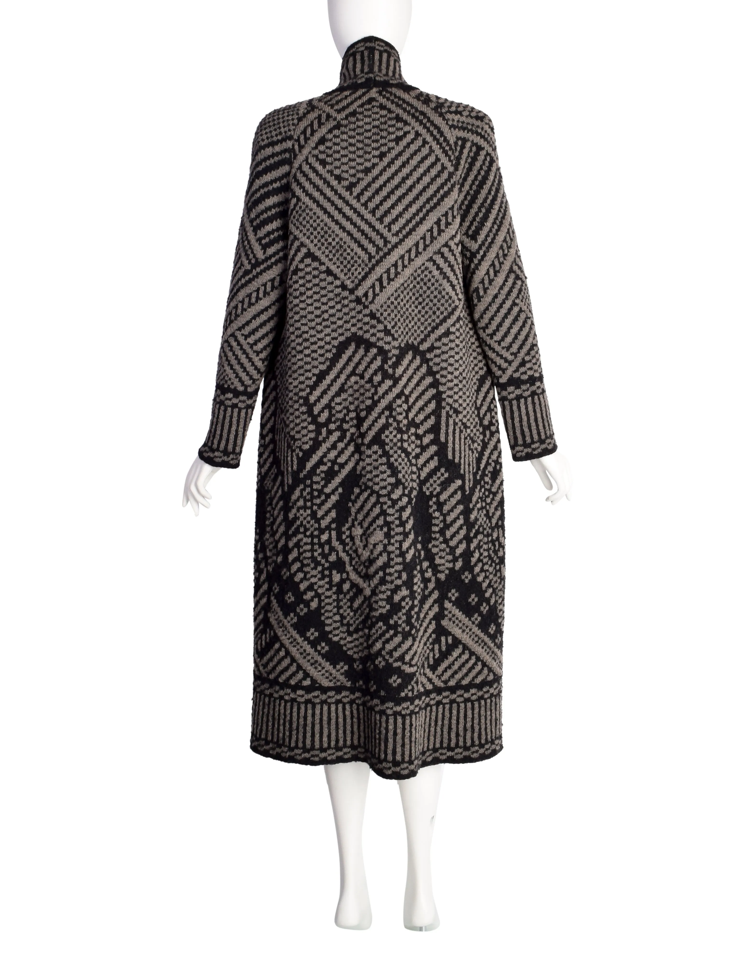 Missoni Vintage Black Brown Abstract Flower Intarsia Long Duster Cardigan Sweater