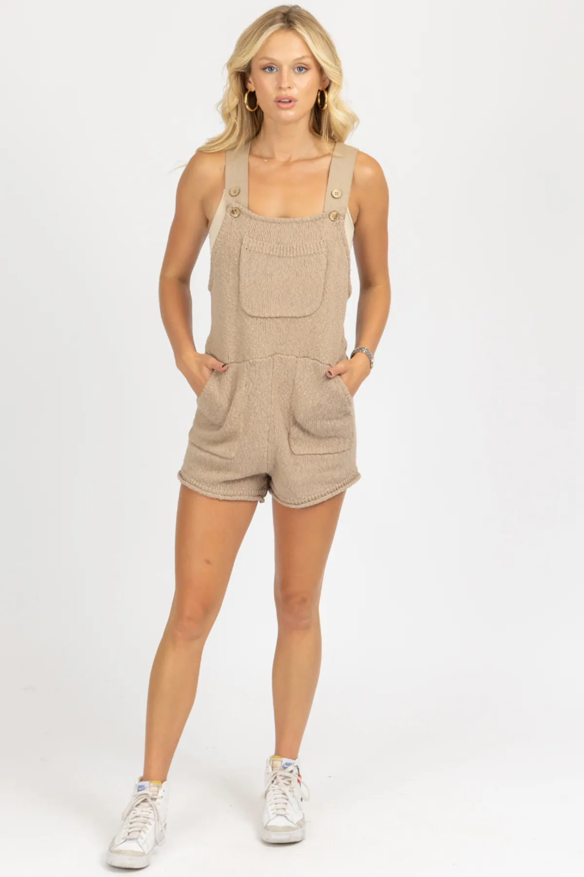 MOCHA SLEEVELESS KNIT OVERALL ROMPER