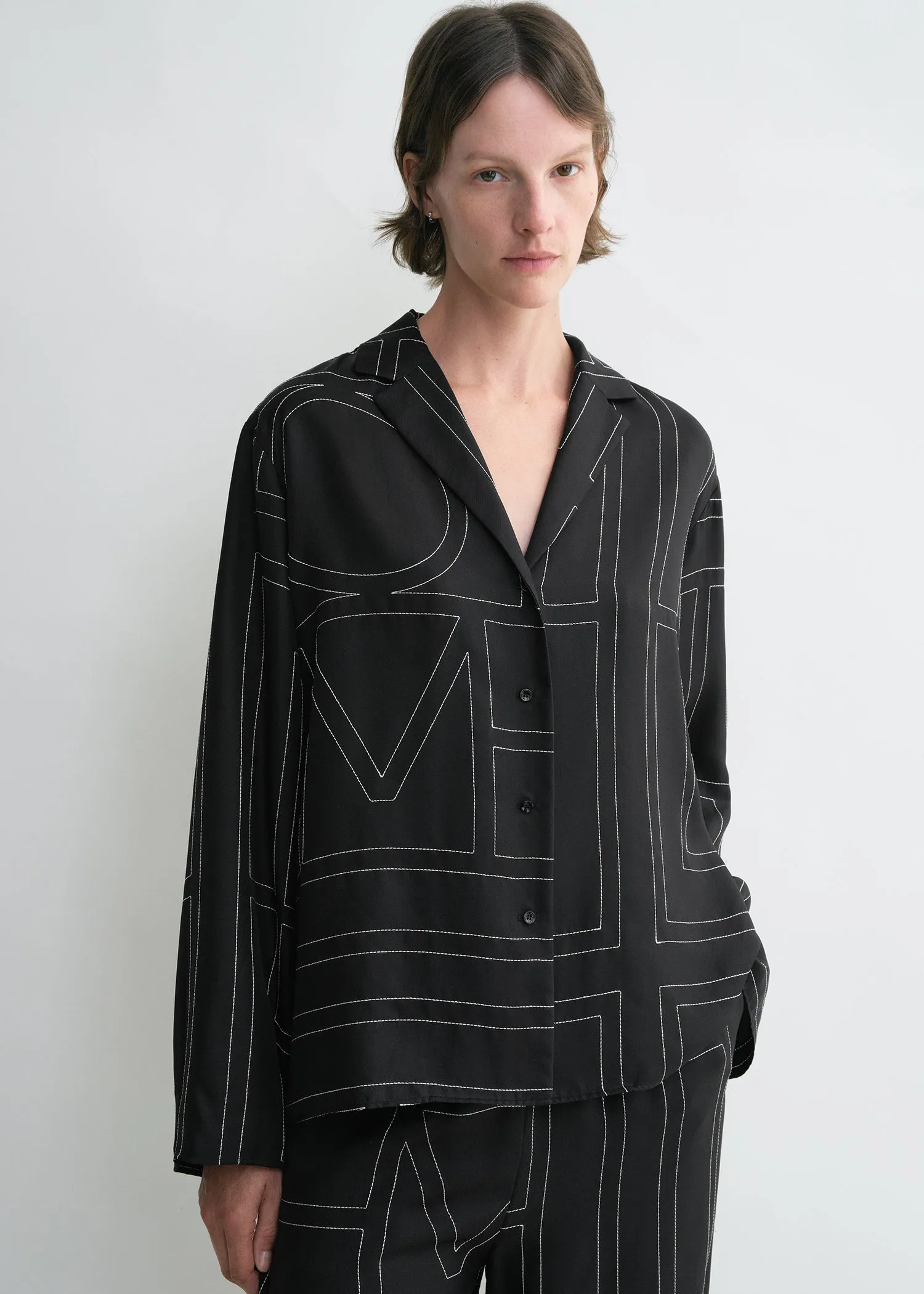 Monogram silk pj top black