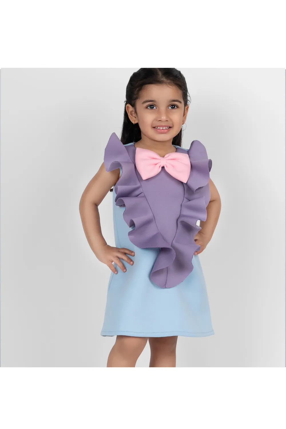 Multicolor Bow Detailing Ruffle Neoprene Straight Dress