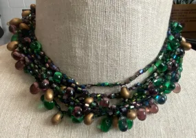 Multistrand Glass Bead Faceted Drop Collar Statement Necklace