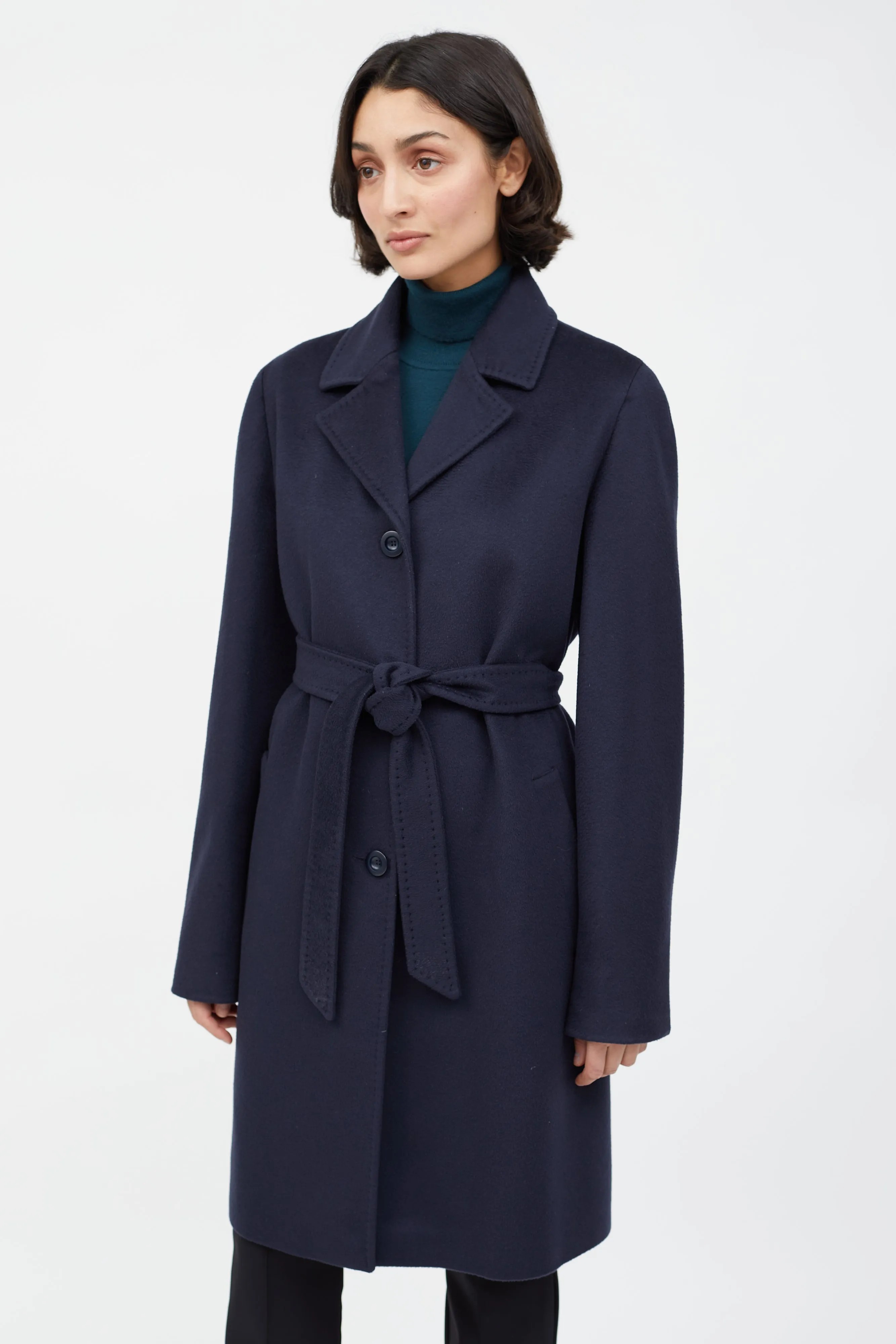 Navy Wool Belted Coat