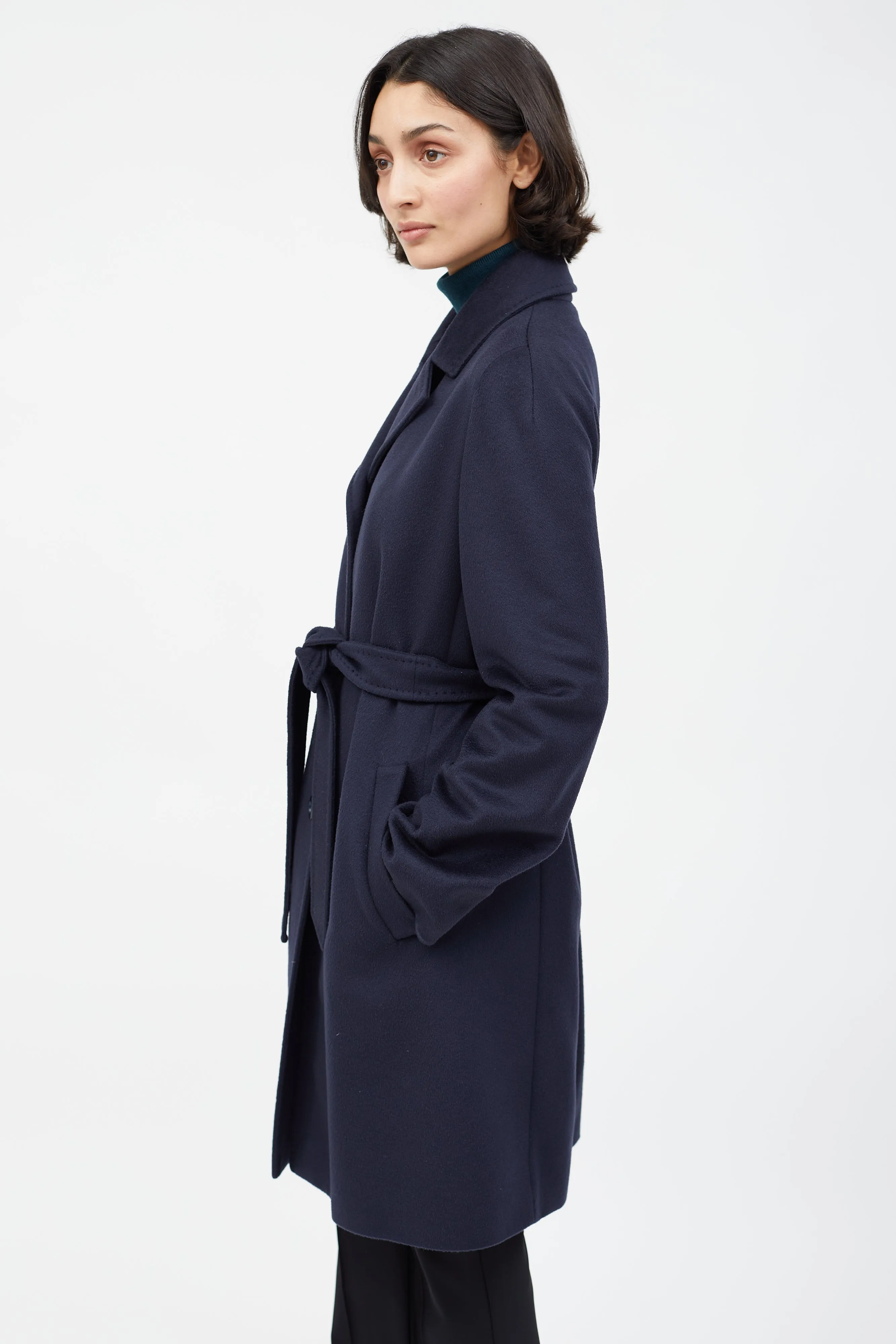 Navy Wool Belted Coat