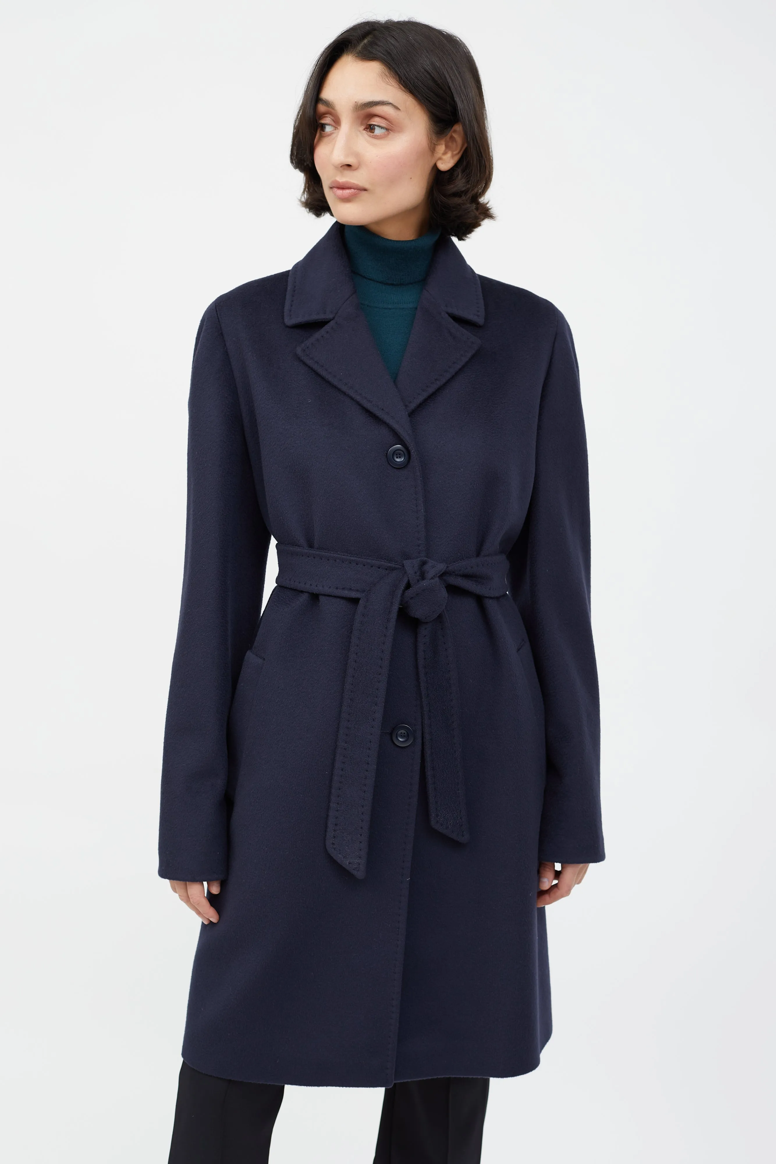 Navy Wool Belted Coat