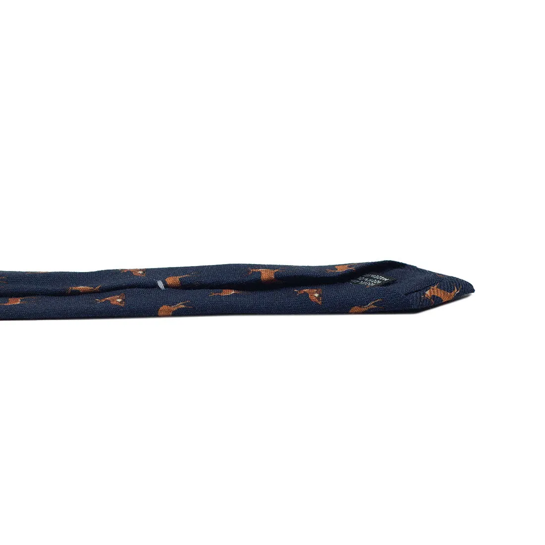 Navy wool challis tie with deer print