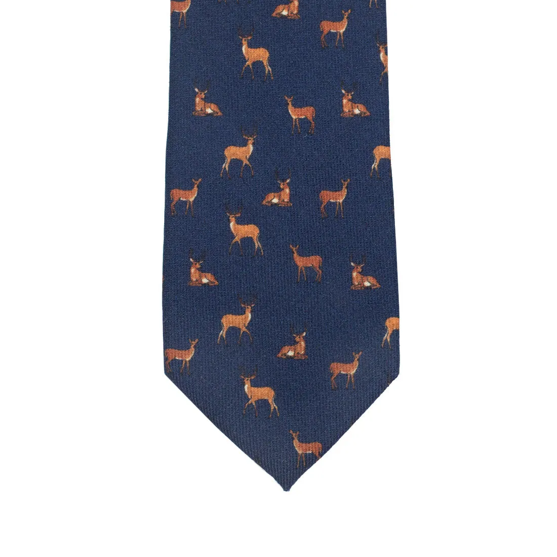 Navy wool challis tie with deer print