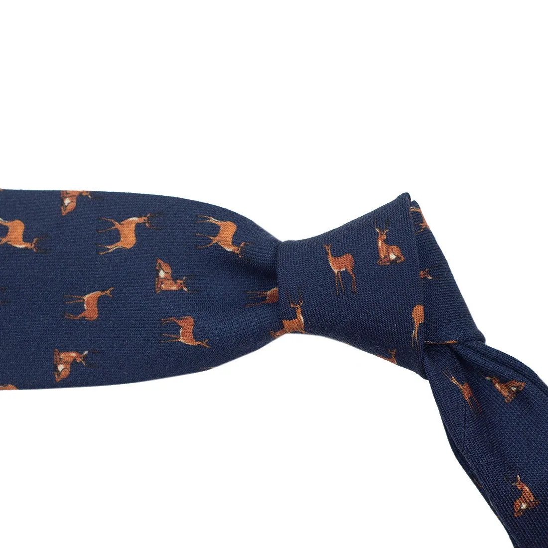 Navy wool challis tie with deer print