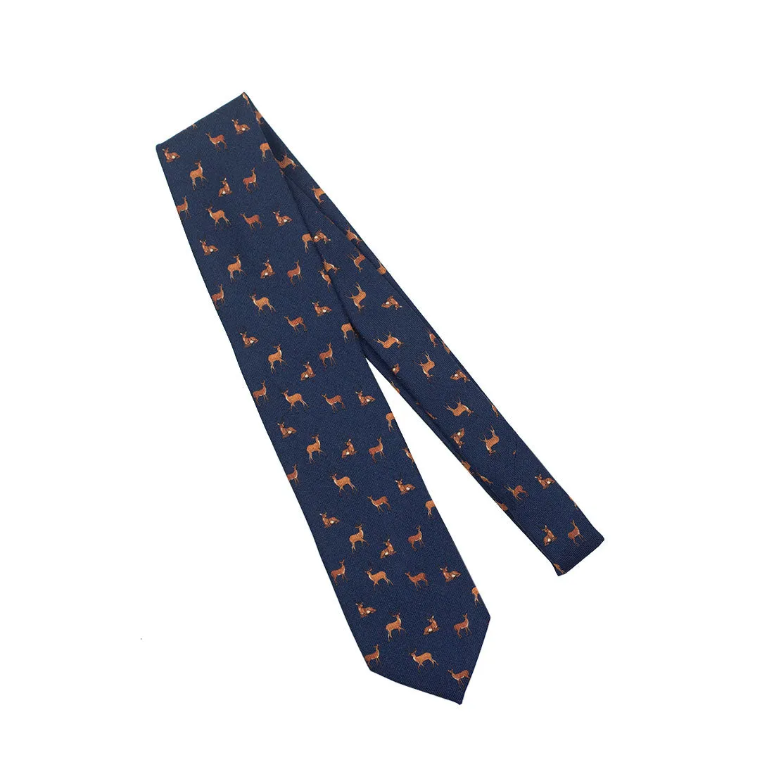 Navy wool challis tie with deer print