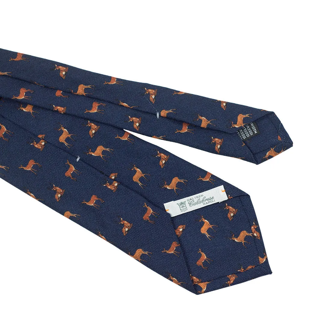 Navy wool challis tie with deer print