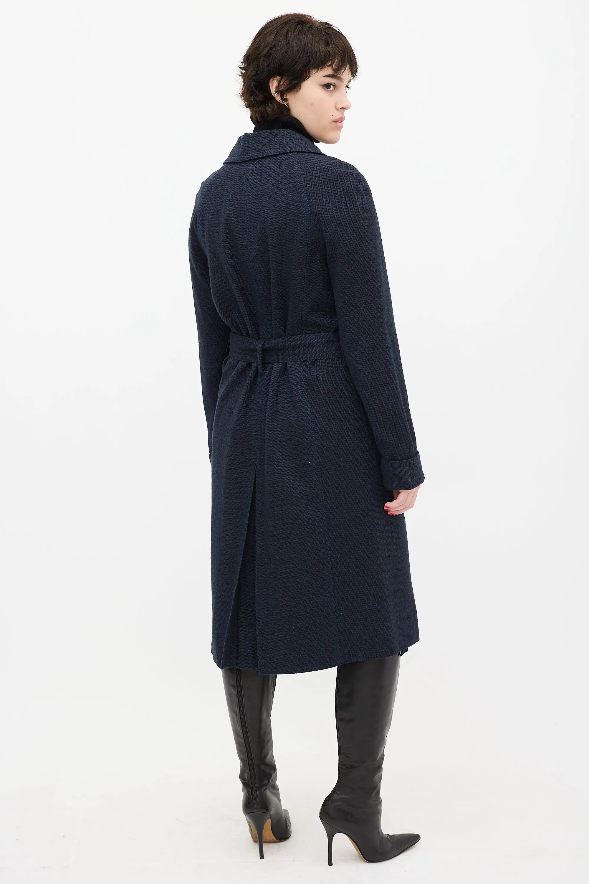 Navy Wool Herringbone Coat