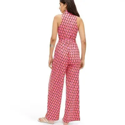 New - Diane von Furstenberg Women's Sleeveless Collared Jumpsuit, Modern Geo Pink