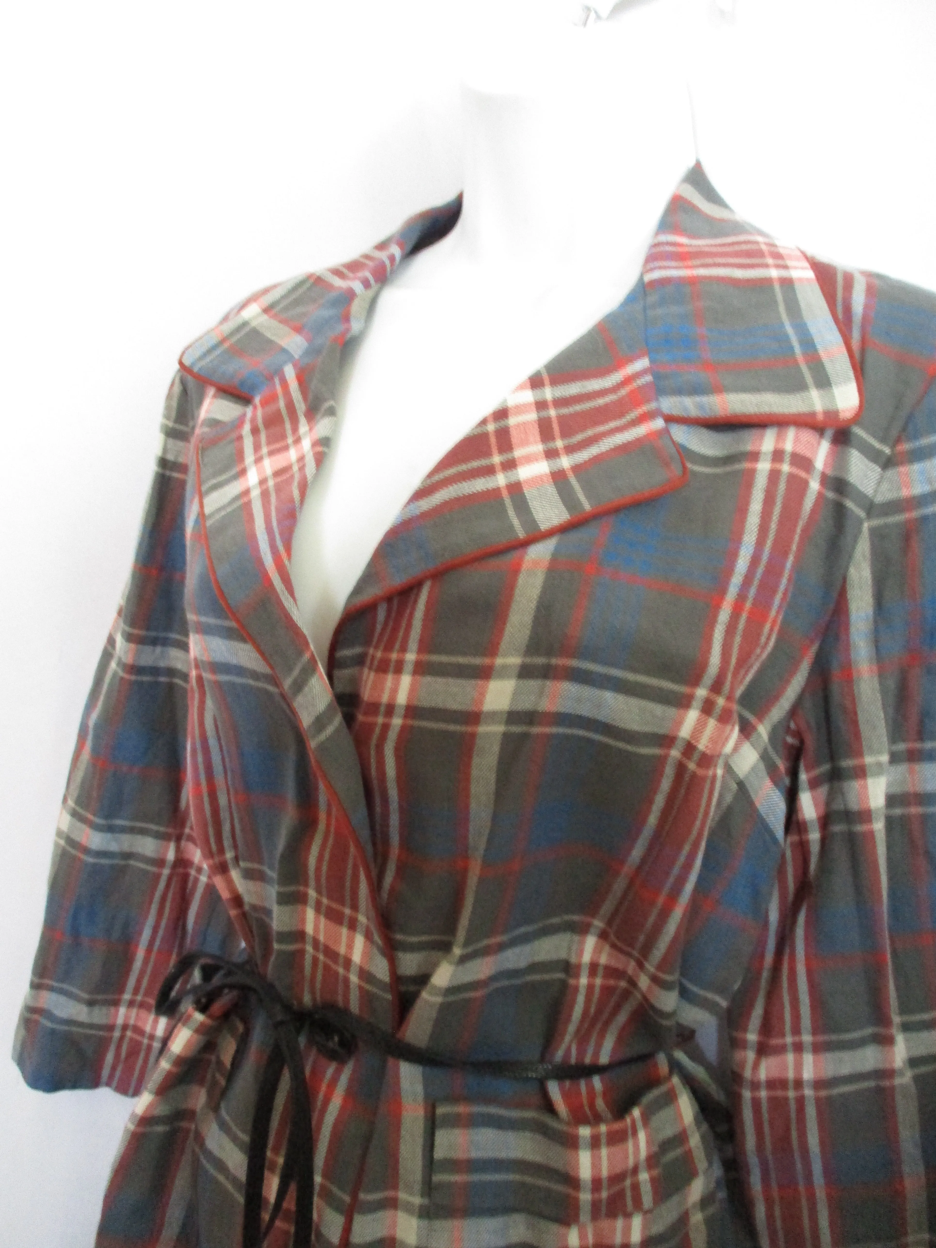 New DRIES VAN NOTEN PLAID MADRAS blazer jacket top 38 BLUE RED