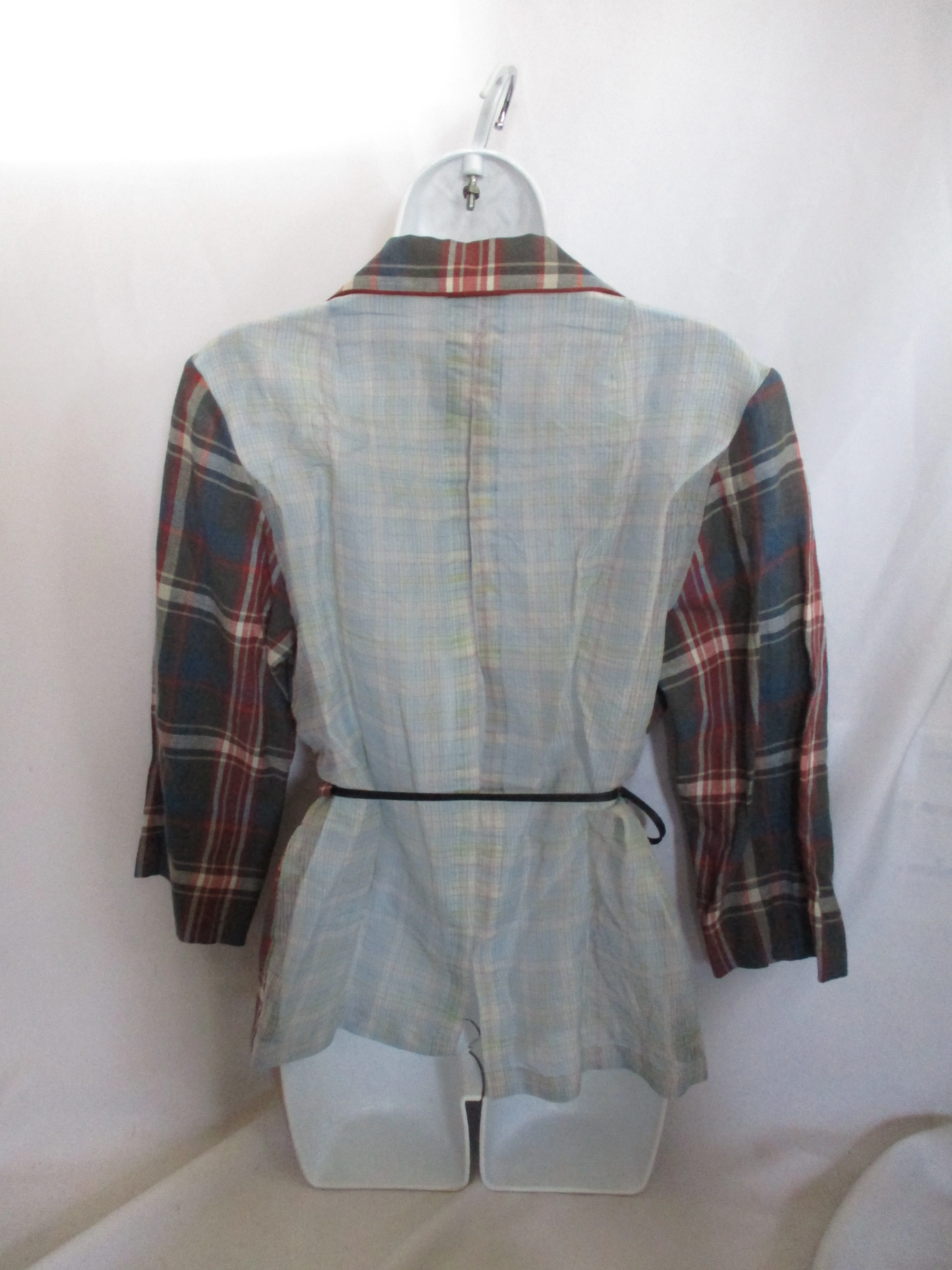 New DRIES VAN NOTEN PLAID MADRAS blazer jacket top 38 BLUE RED