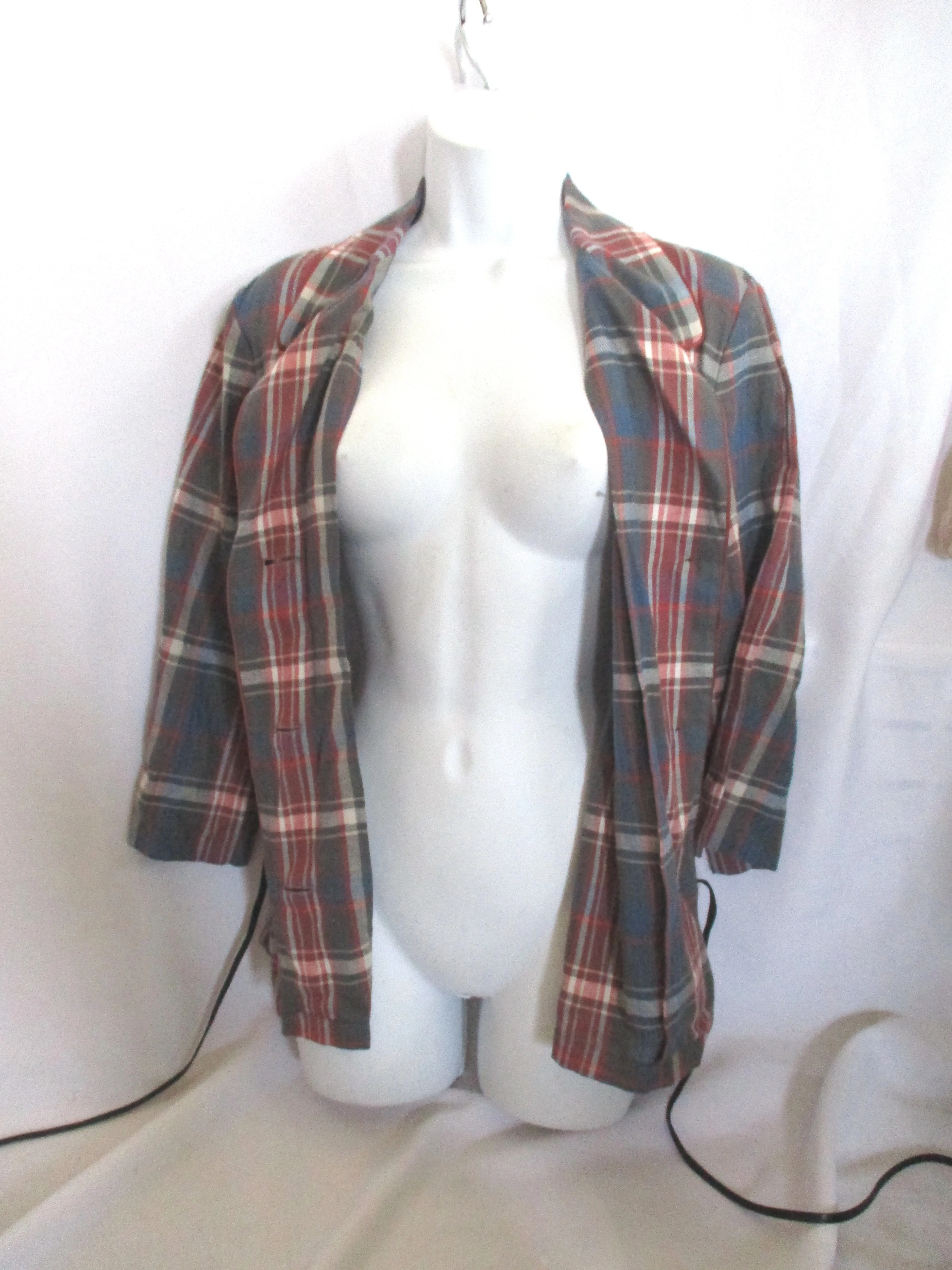 New DRIES VAN NOTEN PLAID MADRAS blazer jacket top 38 BLUE RED