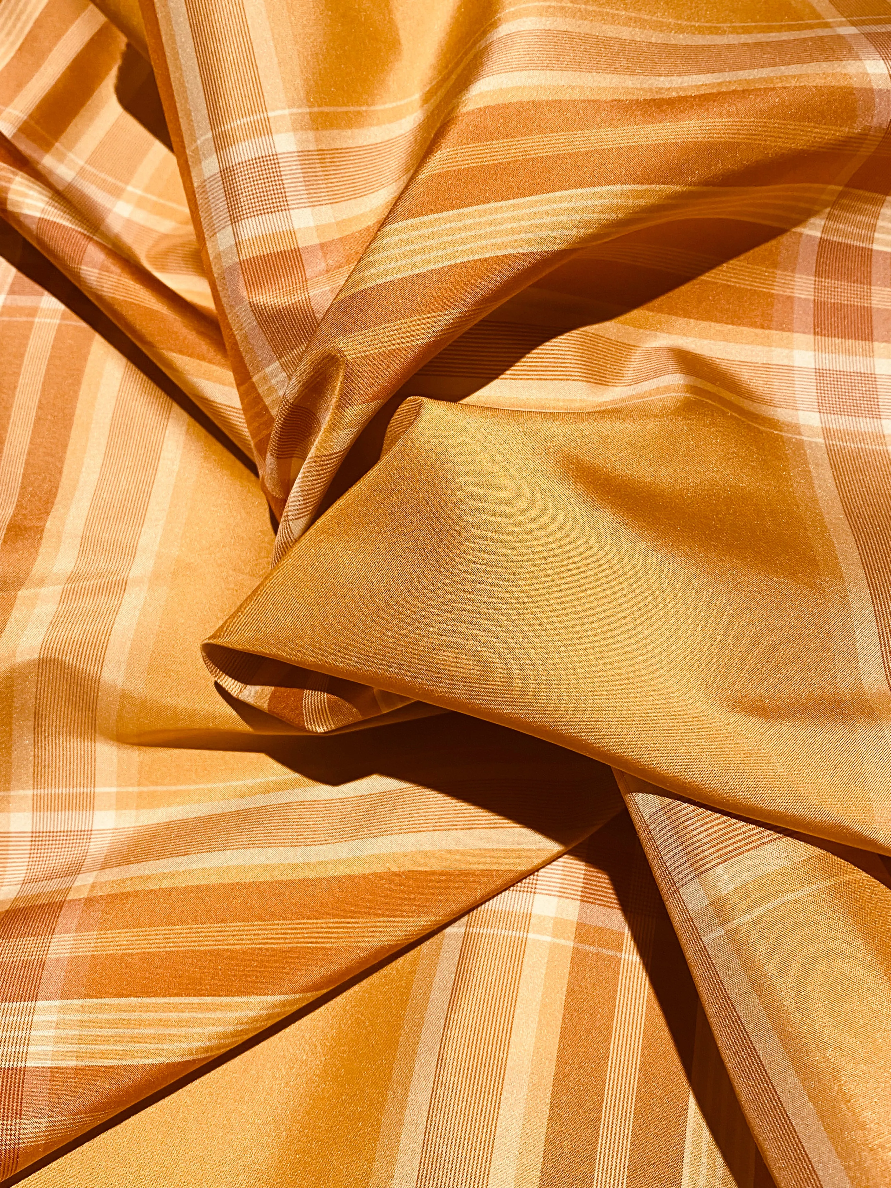 NEW Lady Pippy 100% Silk Taffeta Peach Plaid Fabric SB_6_34