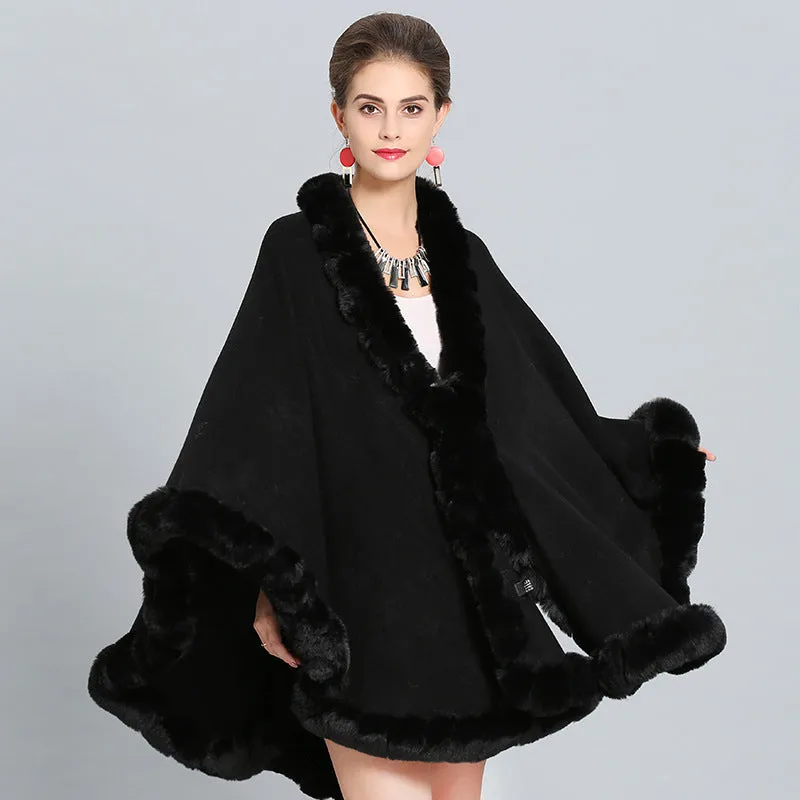 New Large Size Faux Fox Fur Collar Knitted Shawl