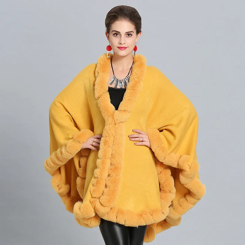 New Large Size Faux Fox Fur Collar Knitted Shawl