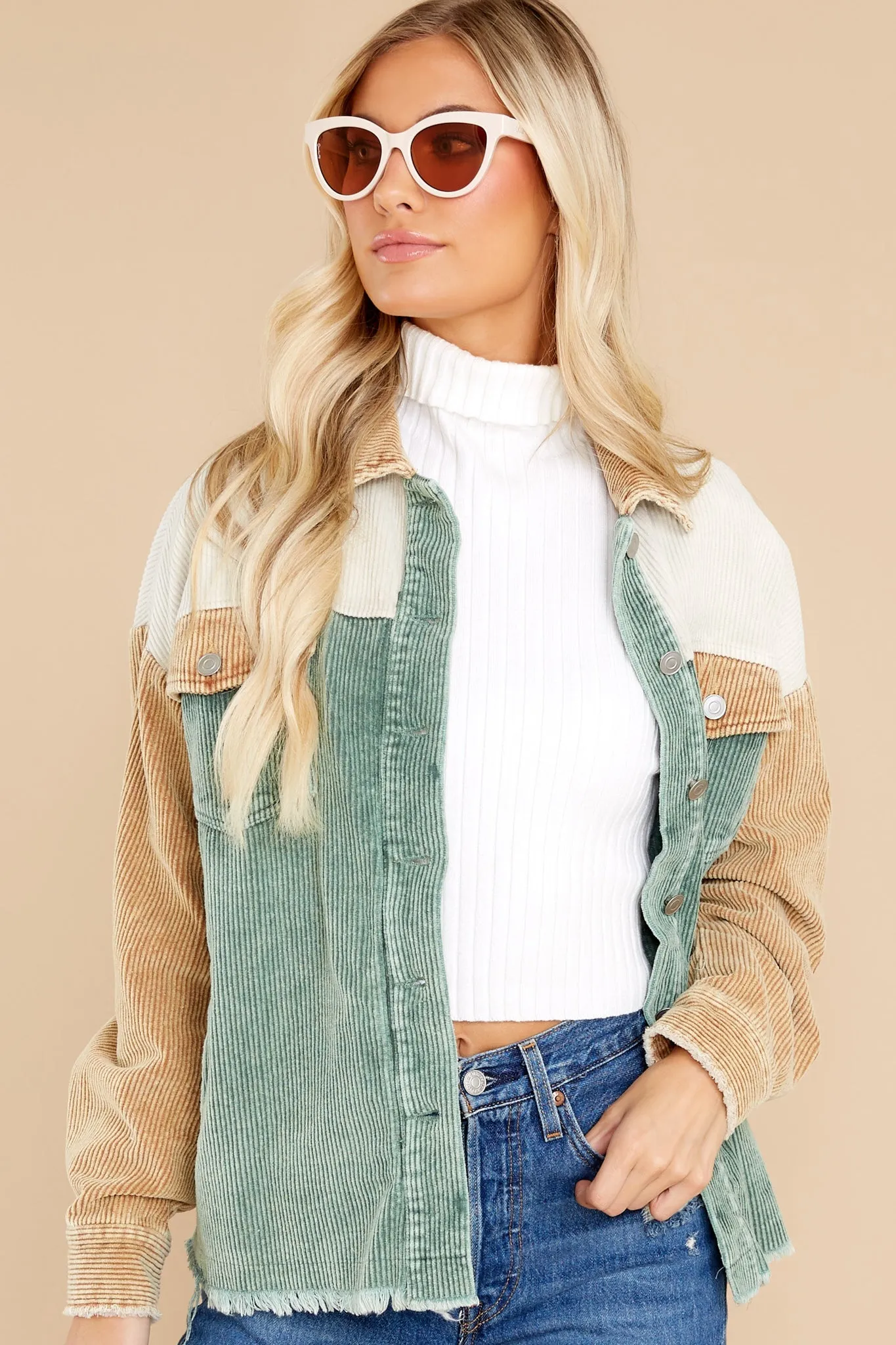 Not Looking Back Olive Multi Corduroy Jacket