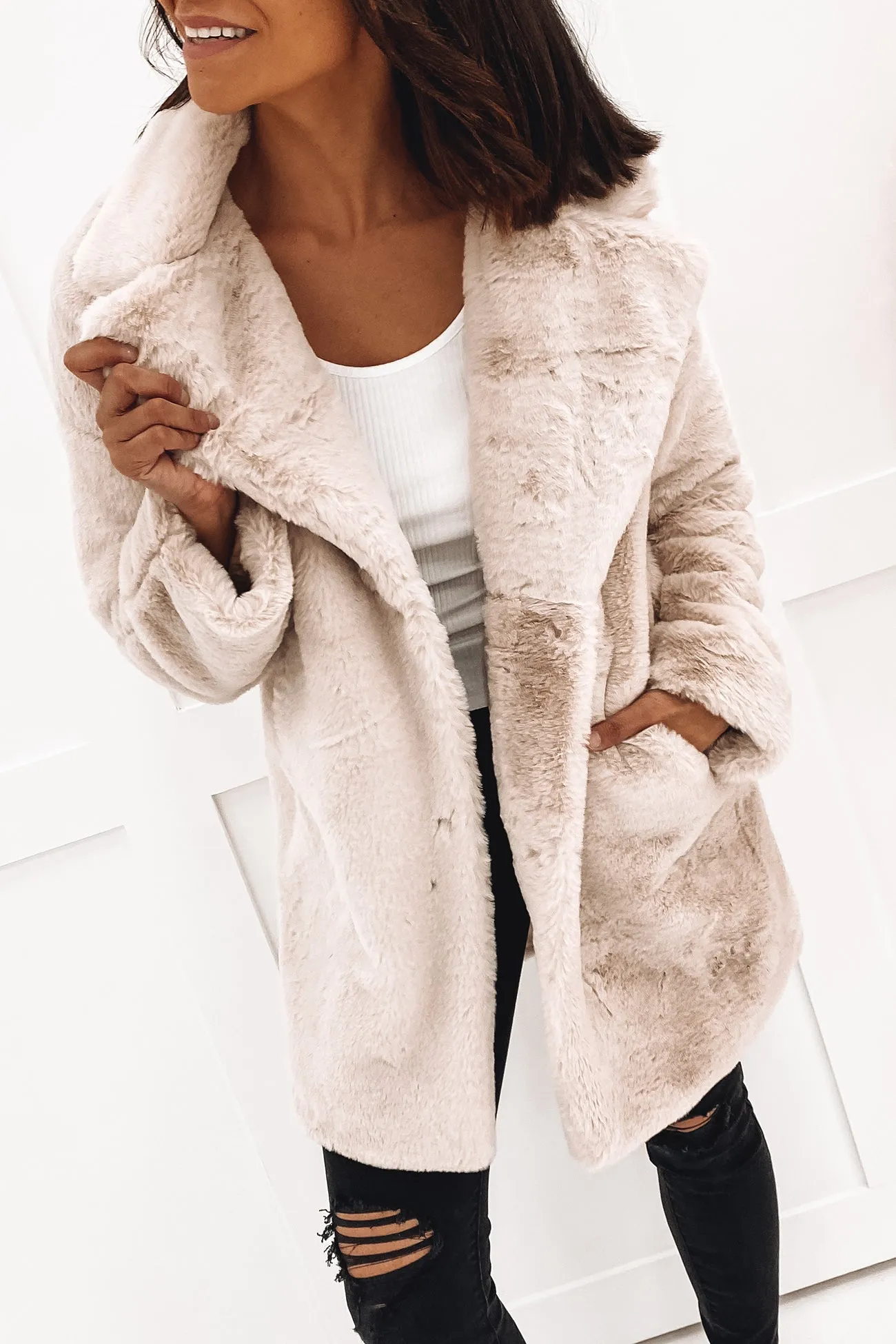 Ollie Faux Fur Jacket Beige