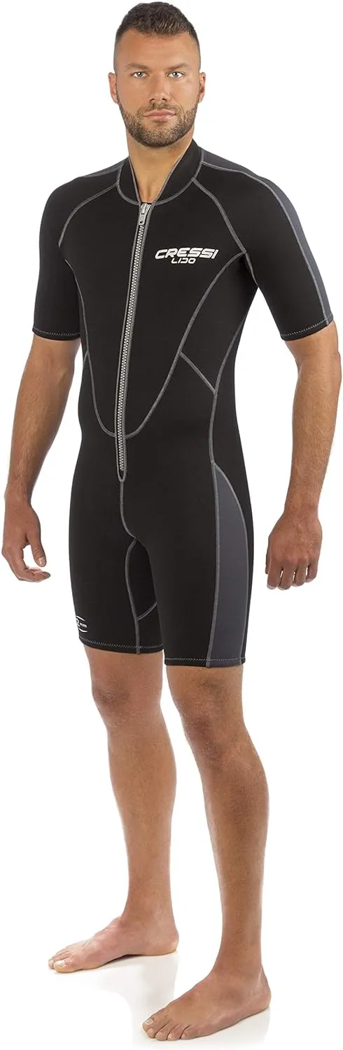 Open Box Cressi 2mm Mens Lido Short Front Zip Wetsuit, Black/Grey Size: X-Large