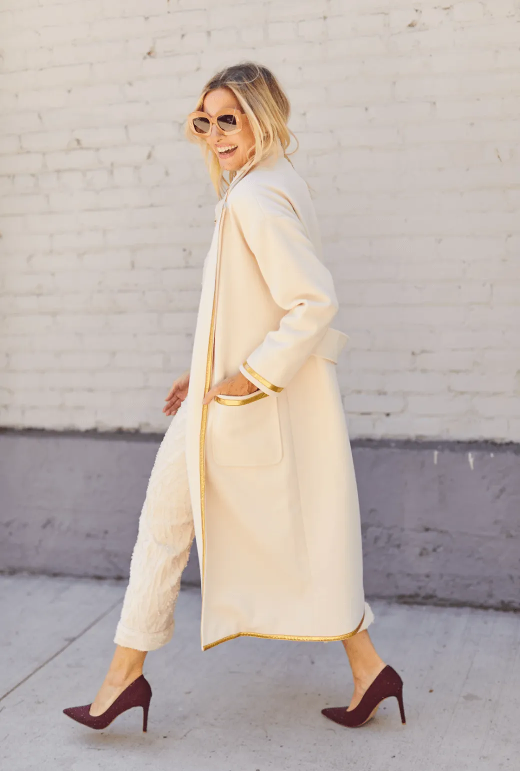 Open Car Coat - Ivory & Gold