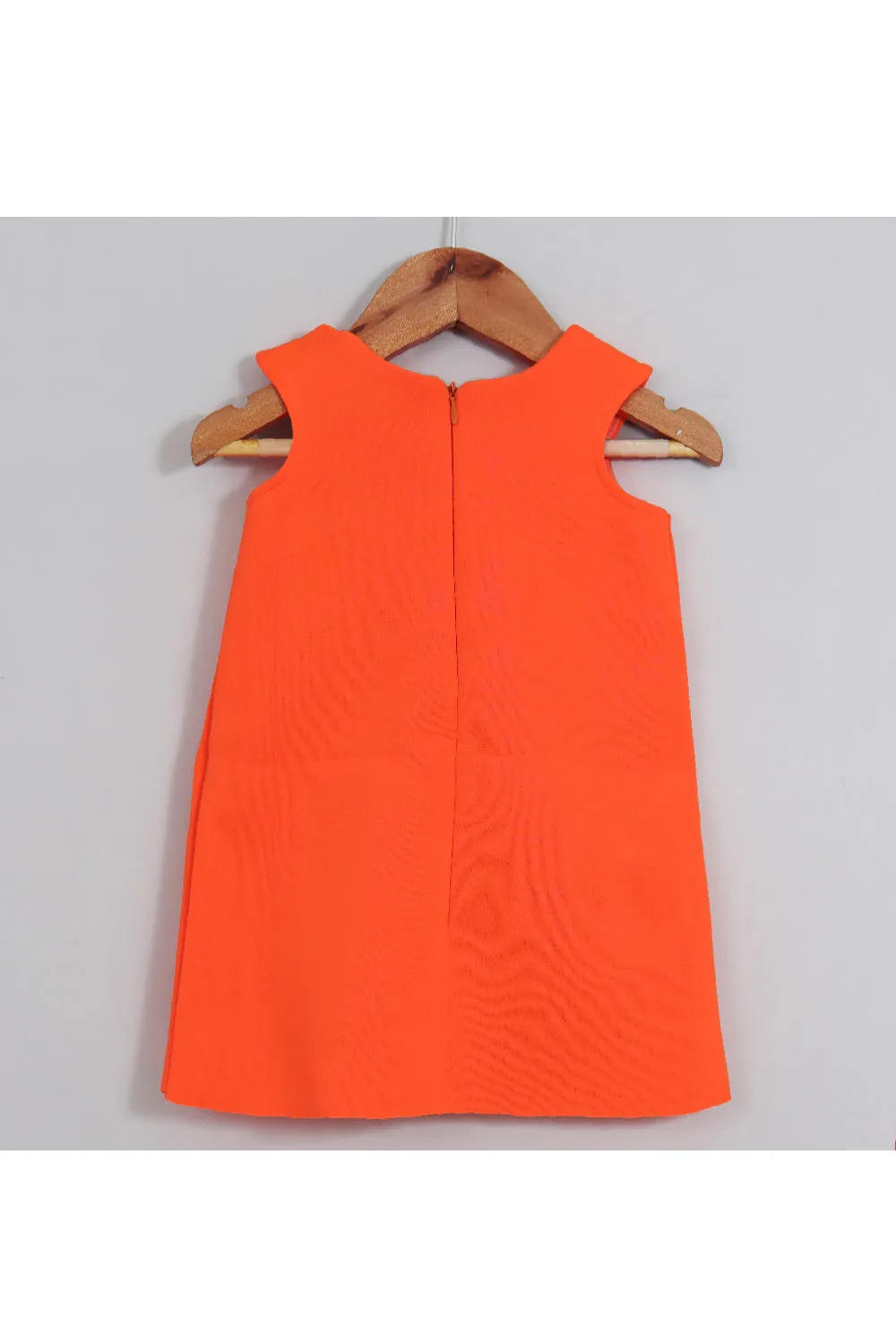 Orange Neoprene Sleeveless Dress With Bow Detailing Hairclip