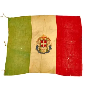 Original Italian WWII Hand Embroidered Lesser Coat-of-Arms of Italy Flag - 43” x 38”