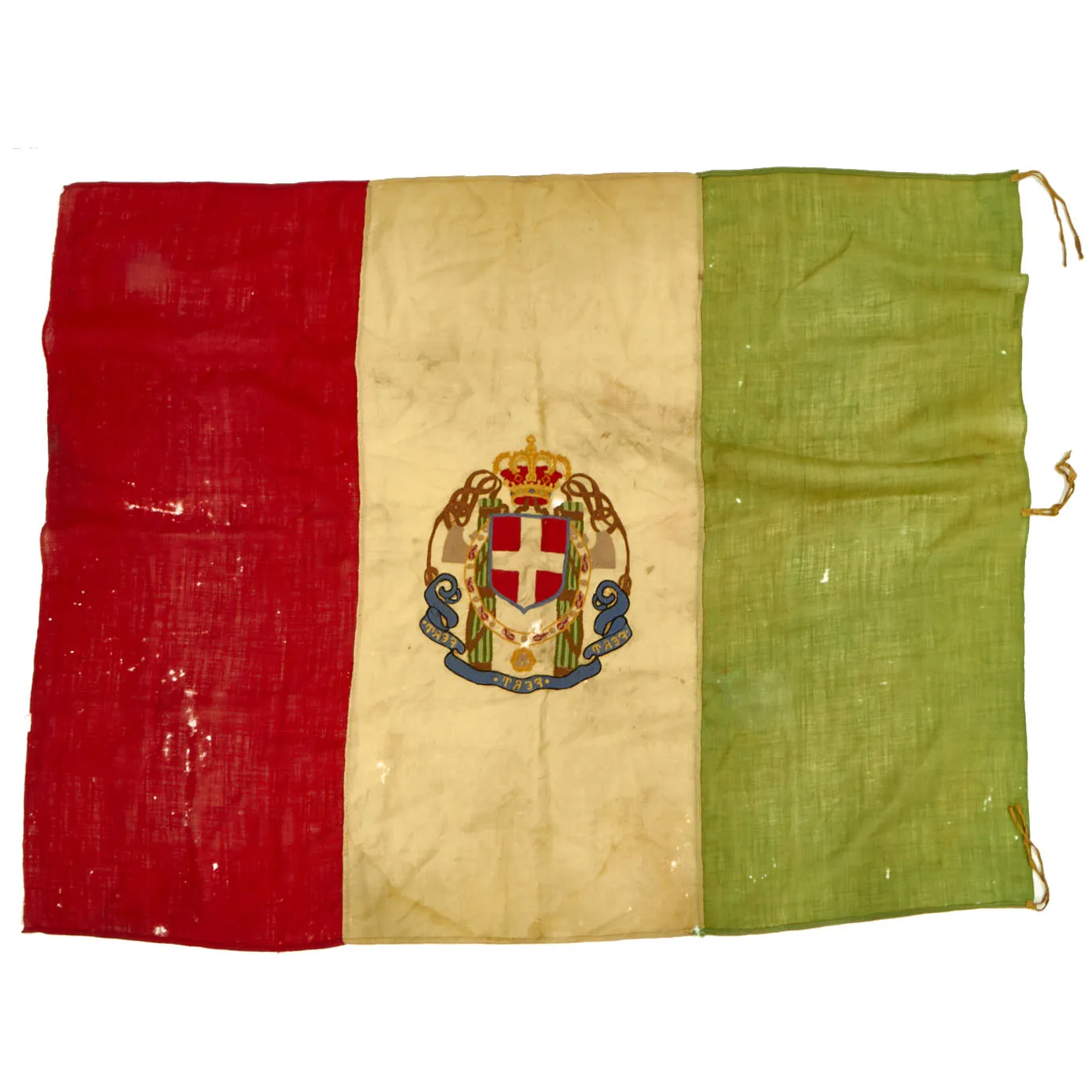 Original Italian WWII Hand Embroidered Lesser Coat-of-Arms of Italy Flag - 43” x 38”