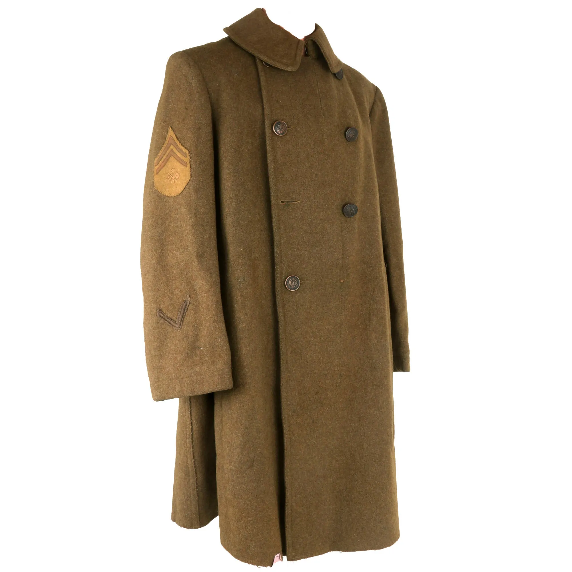 Original U.S. WWI Excellent 77th “Liberty” Division Wool M1907 Greatcoat with Wound Stripe - 302nd Field Signal Battalion