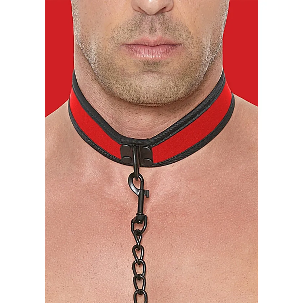 Ouch! Puppy Play Neoprene Collar With Leash Red/Black