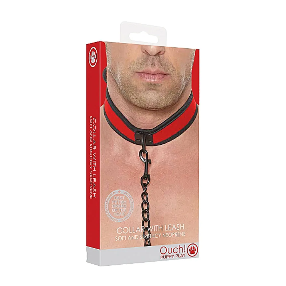 Ouch! Puppy Play Neoprene Collar With Leash Red/Black