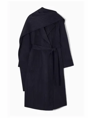 Oversized pinstriped wool scarf coat