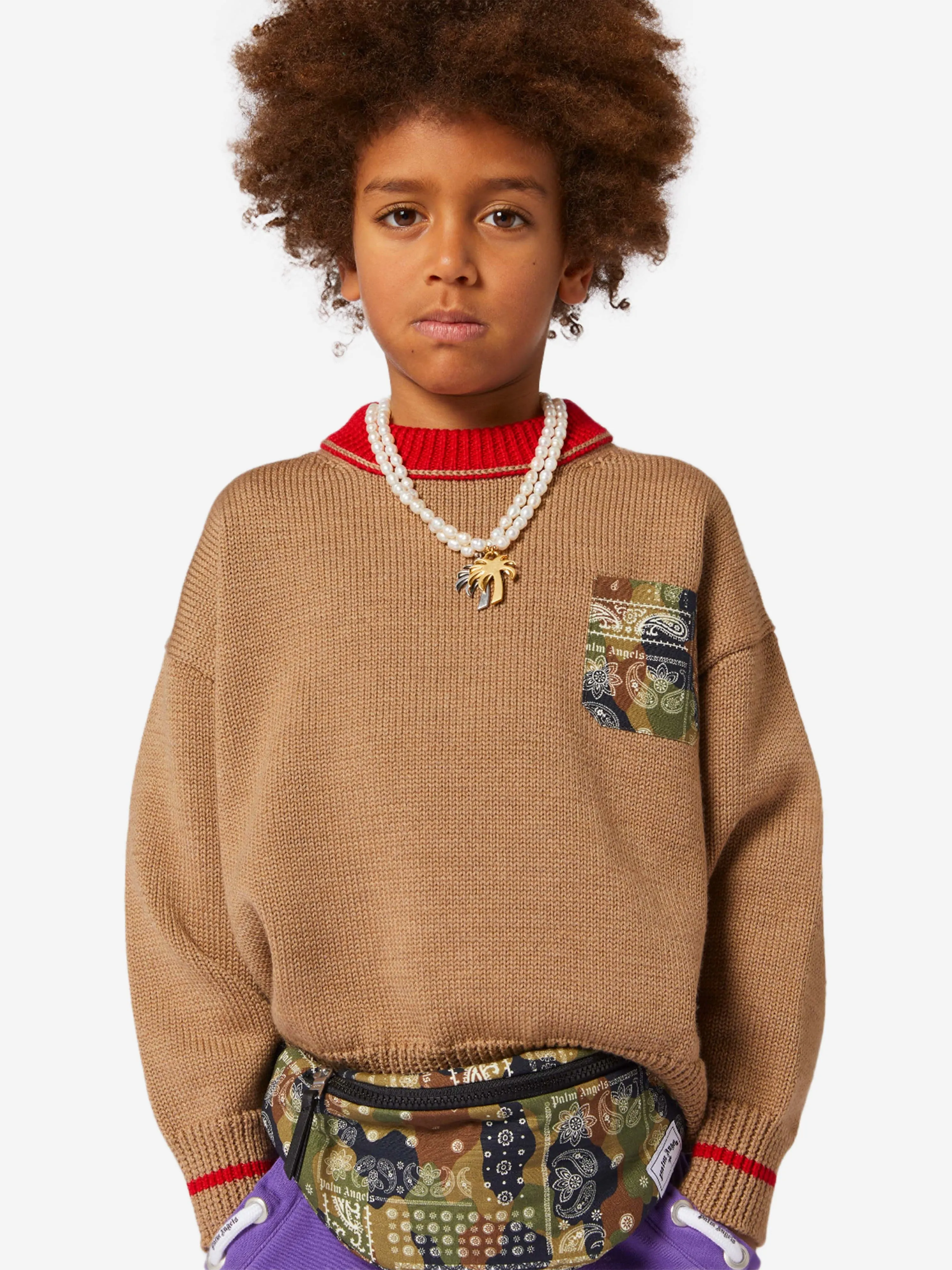 Palm Angels Boys Palm Brush Camo Jumper in Beige