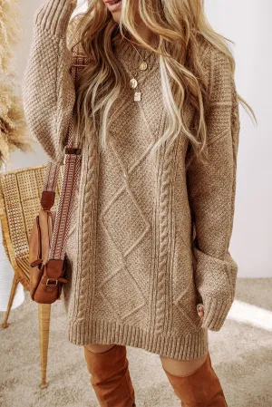 Parchment Twist Cable Knit Drop Shoulder Loose Fit Sweater Dress