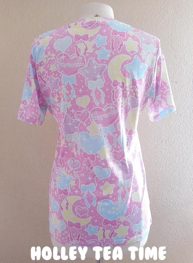 Pastel party pink all over print t-shirt [made to order]