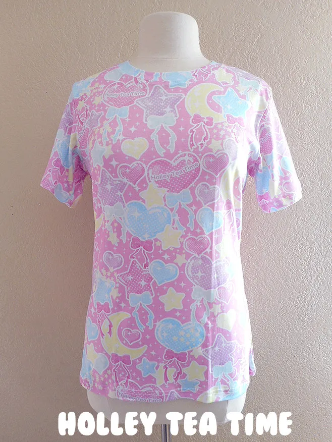 Pastel party pink all over print t-shirt [made to order]