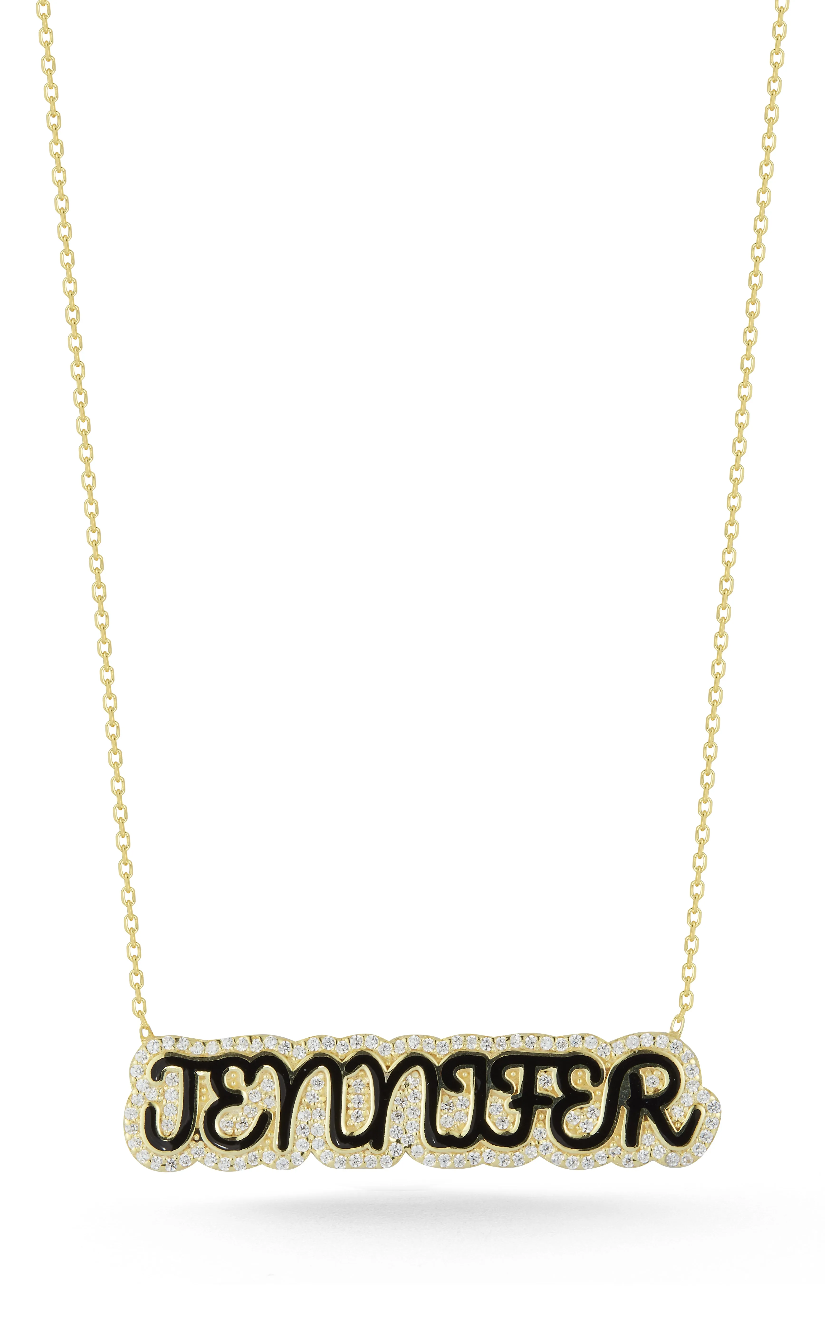 Pave Outline Enamel Name Necklace