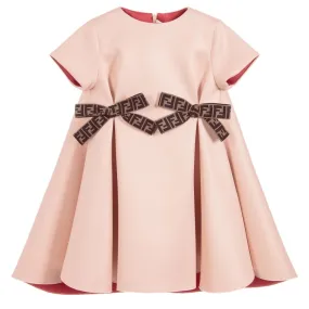 Peach Neoprene Dress With Logo Bows